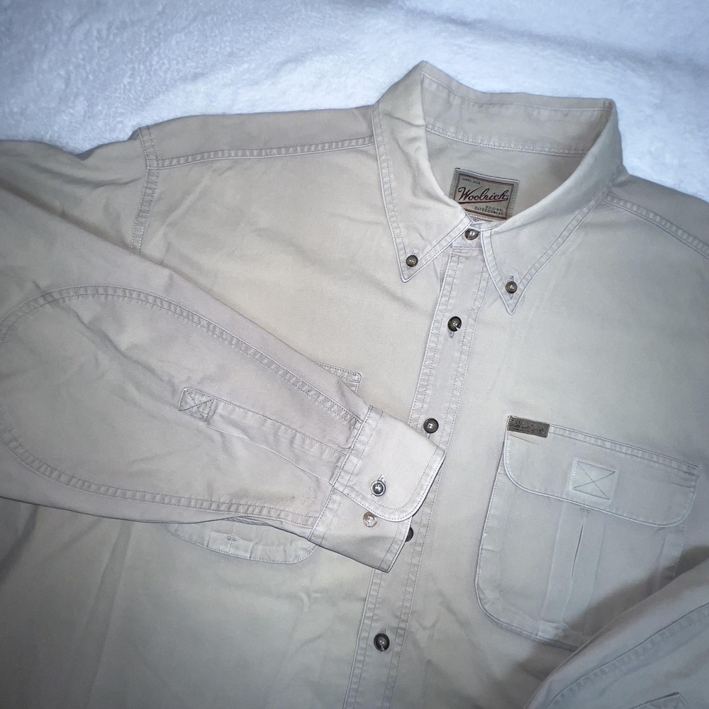 Woolrich Shirt Mens 2XL Beige Button Down Long Sleeve Outdoor Cotton Casual